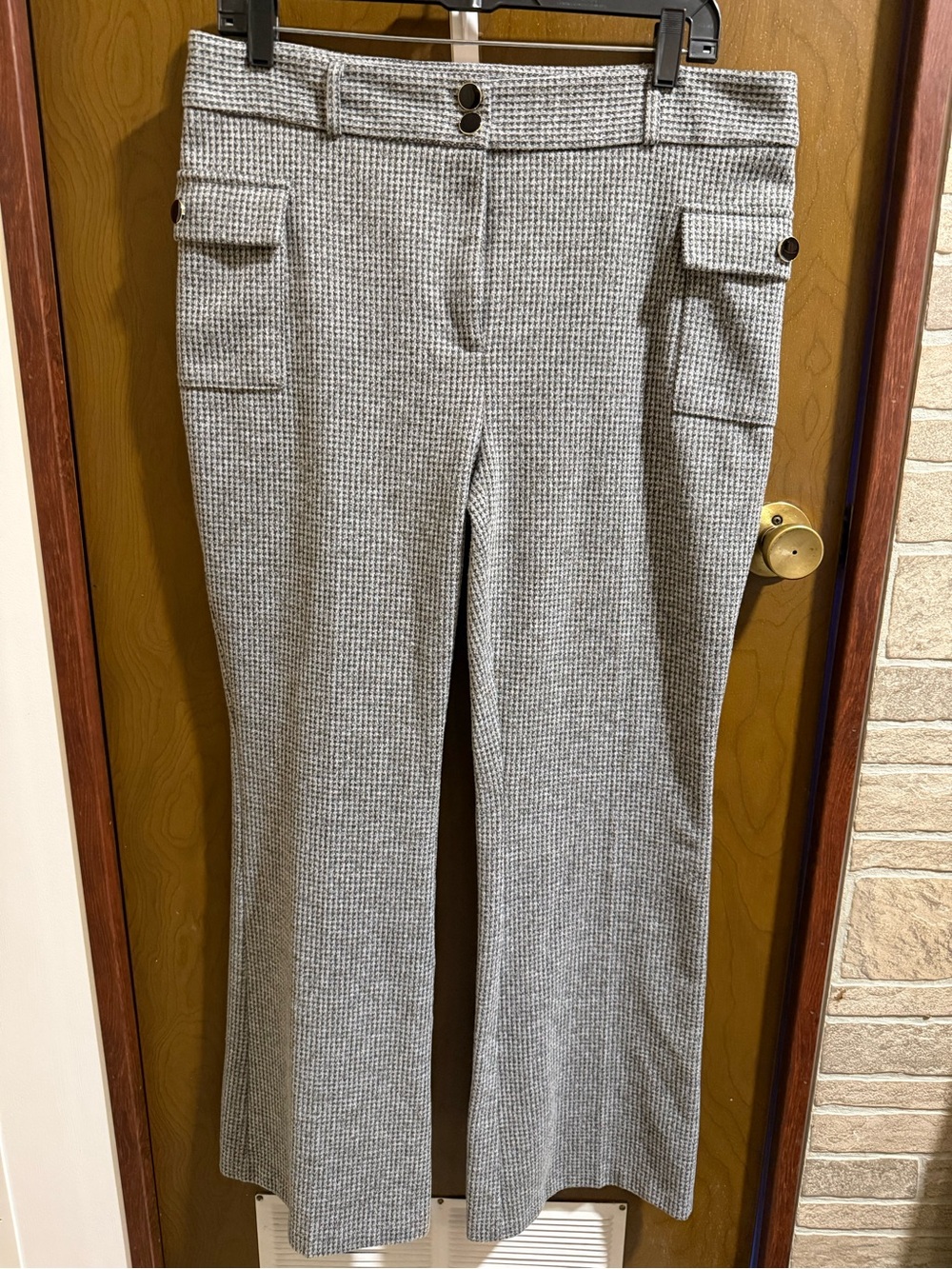 Gray Houndstooth Wide-Leg Pants